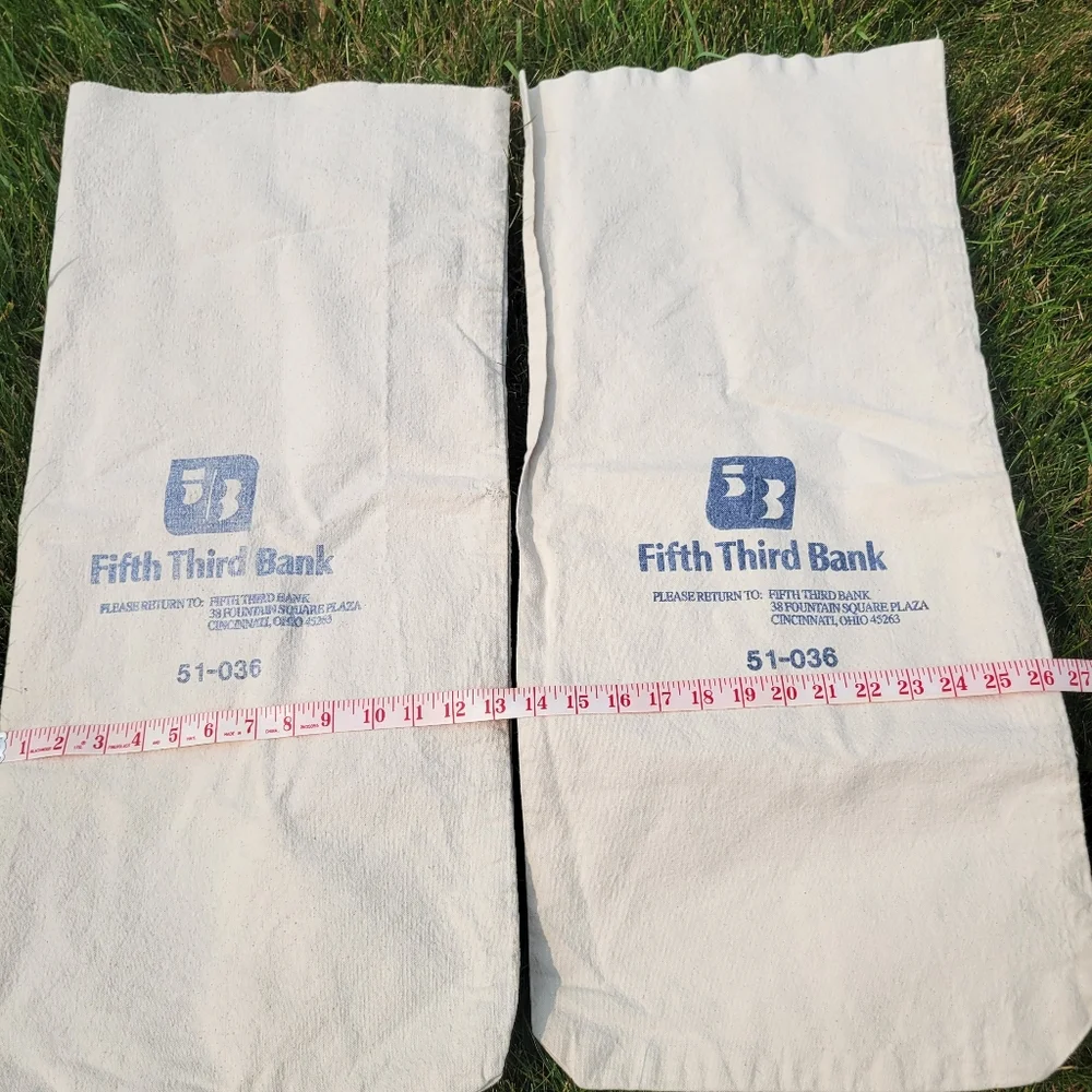 Fifth Third Bank Money Bags (Empty!) ~ Linen Muslin ~ Gift Bag ~ Towel ~ Display